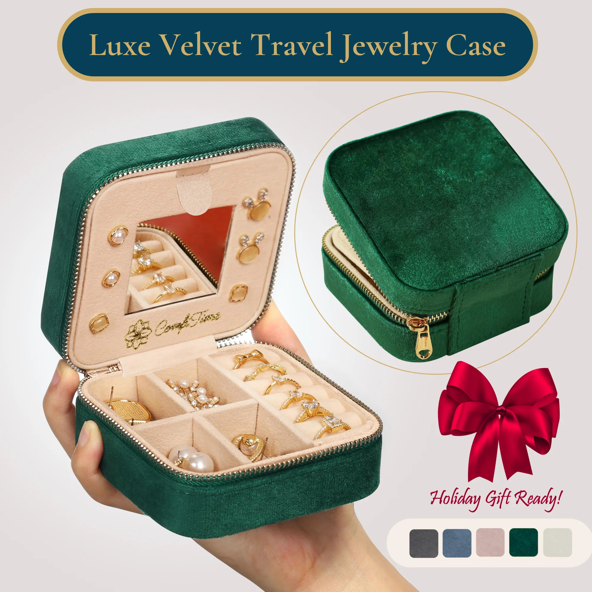 ComfiTime Travel Jewelry Case with Mirror – Plush Velvet Jewelry Box Organizer for Men & Women,... | Walmart (US)