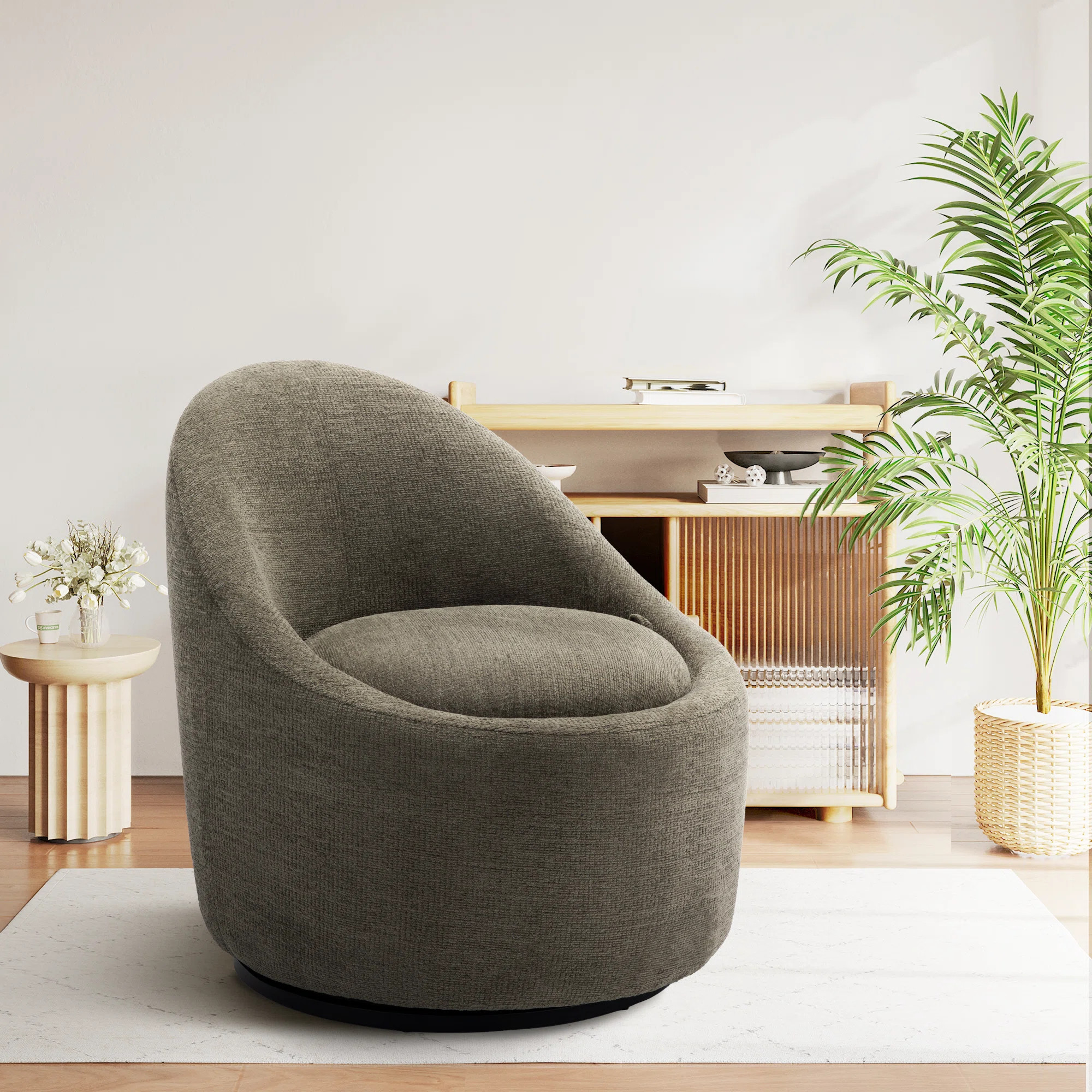 Ebern Designs Modern Small Barrel Swivel Accent Chair with Hidden Storage,No installation require... | Wayfair North America