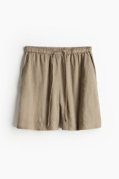 Linen Pull-on Shorts - Dark beige - Ladies | H&M US | H&M (US + CA)