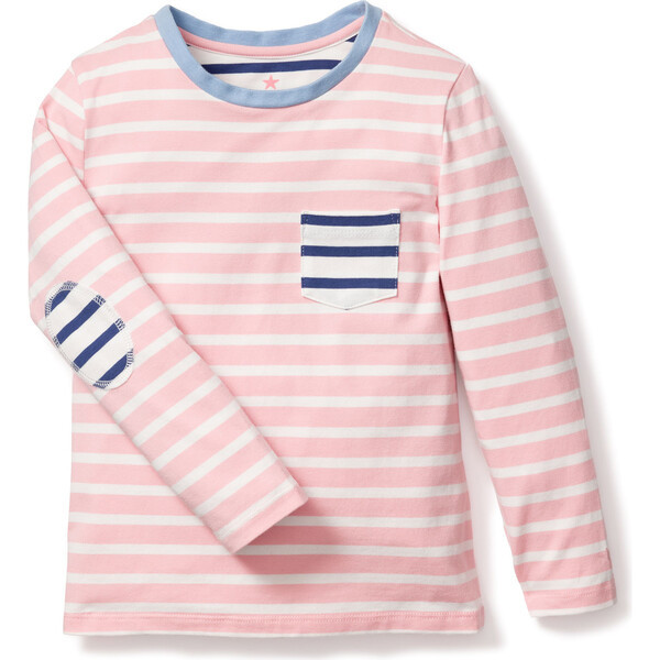 Elbow Patch Tee, Sunset Pink Stripe | Maisonette