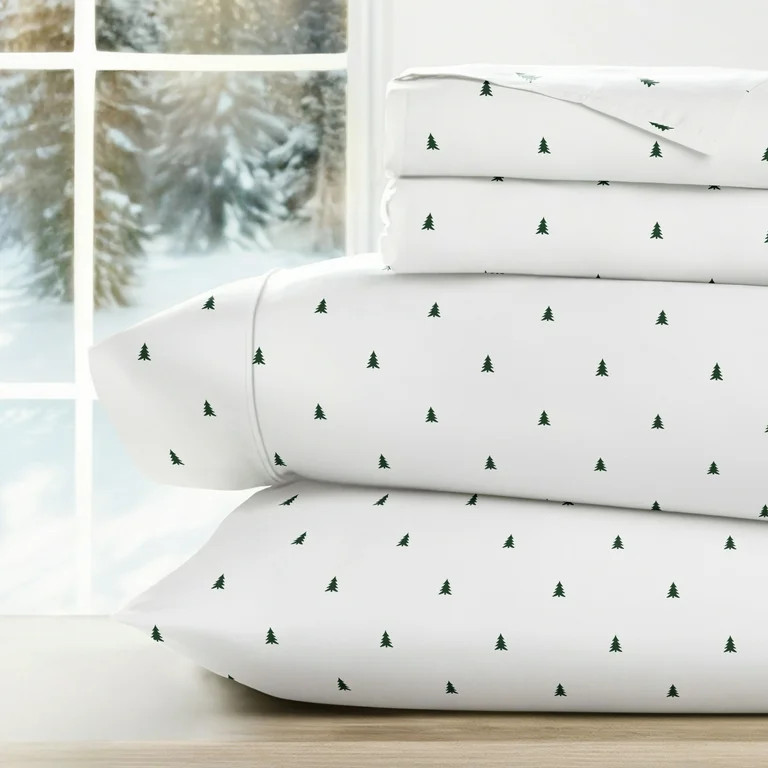 Noble Linens 4 Piece Holiday Microfiber Bed Sheet Set, Pine Tree, Queen - Walmart.com | Walmart (US)