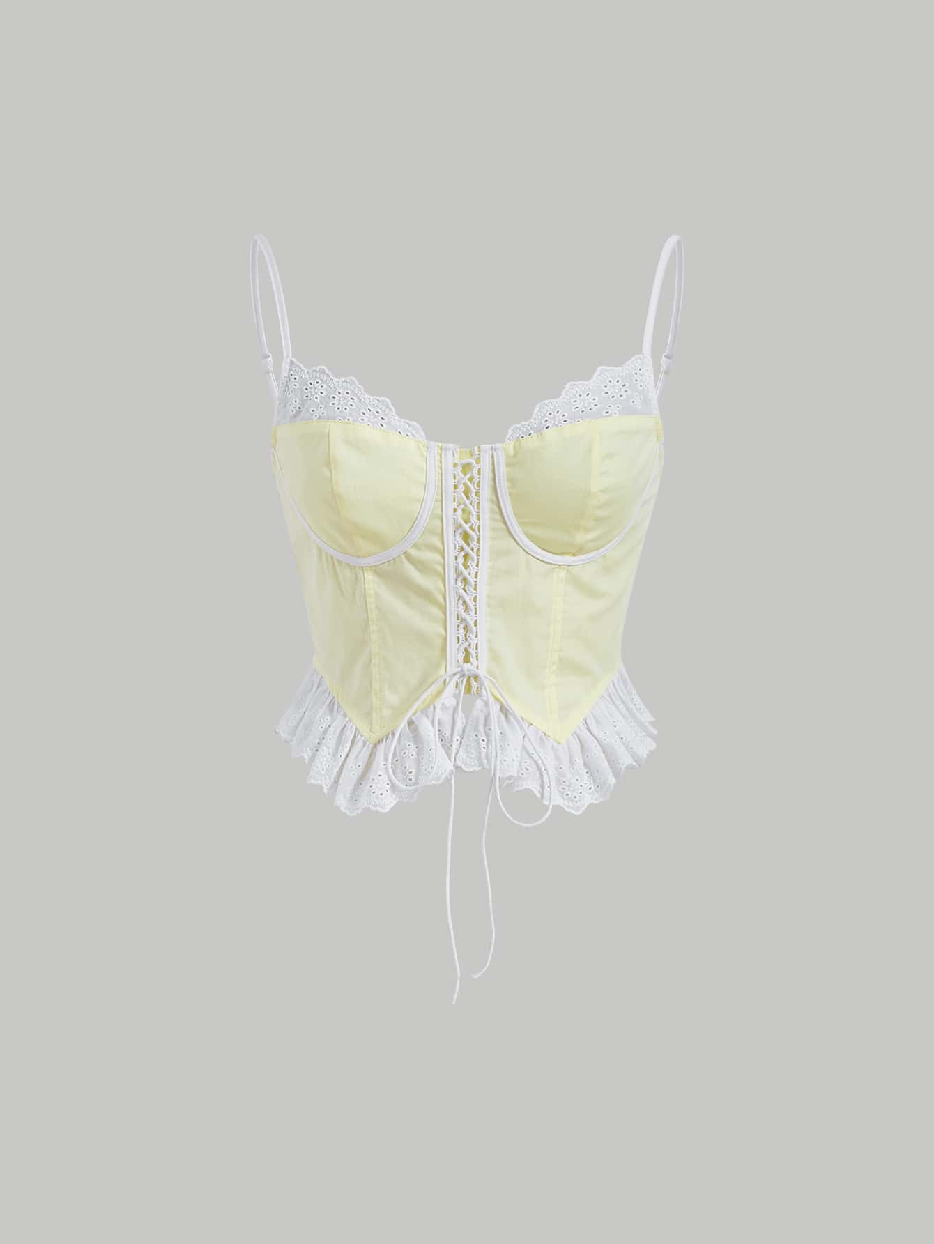 SHEIN MOD Lace Up Front Ruffle Hem Cami Top | SHEIN