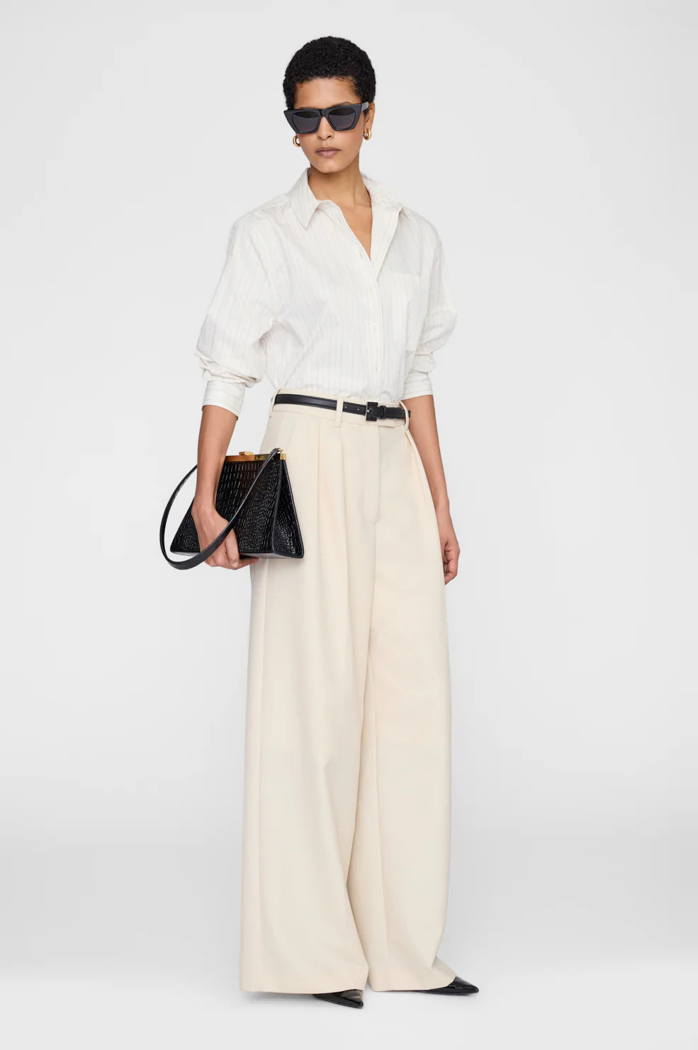 Essie Cropped Shirt - Cream Pinstripe | Anine Bing