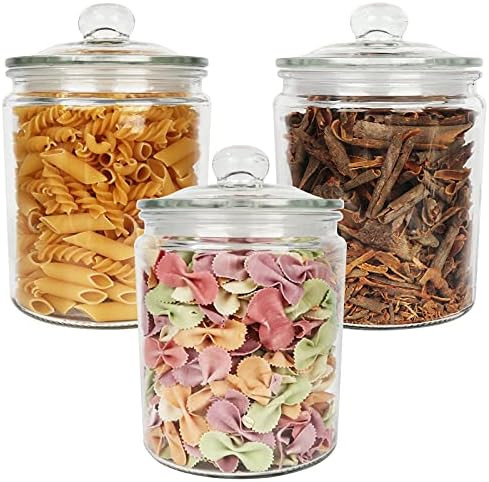 1/2 Gallon 64 oz Glass Jars with Airtight Seal Lid For Household,Set of 3 Pack,2 Liter Glass Food... | Amazon (US)