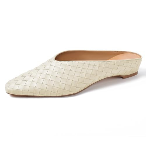 LUXMUWA Beige Woven Mules for Women Comfortable Slip on Square Toe Slides Ladies Trendy Hidden Wedge Heels Size 7.5 | Amazon (US)
