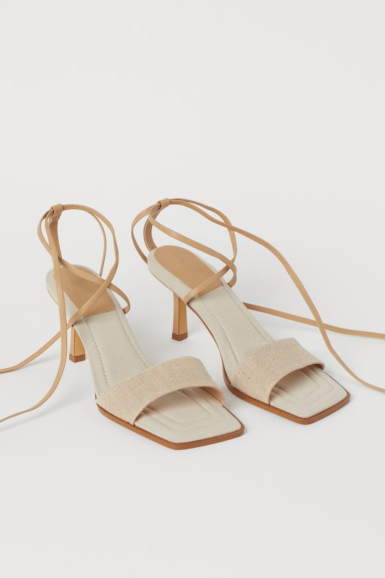 Sandals with square toes, wide foot strap, and long straps to tie around ankles. Faux leather lin... | H&M (US + CA)