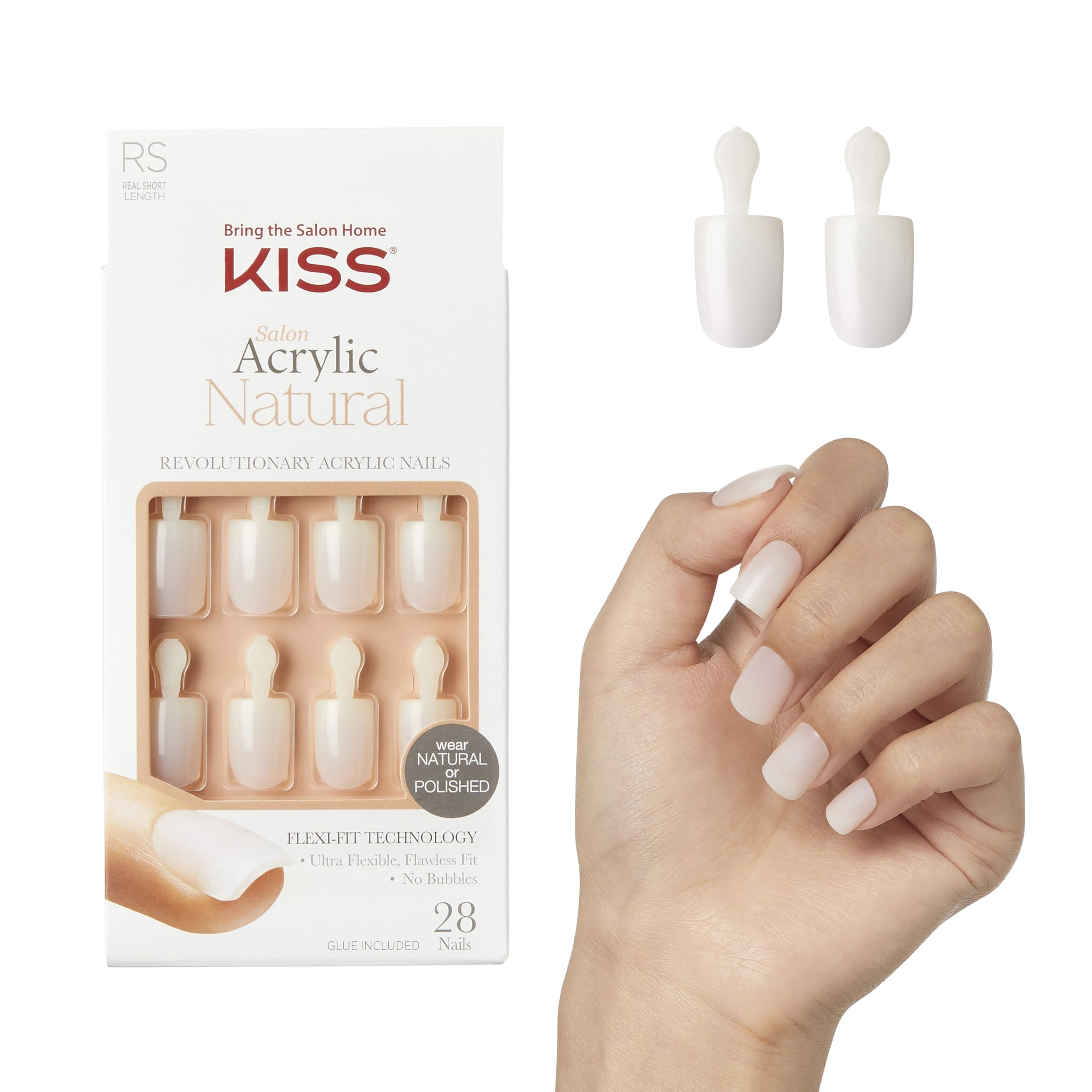 KISS Salon Acrylic Natural Press On Nails, Nail glue included, 'Rare', Nude, Short Size, Squoval ... | Amazon (US)