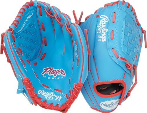 Rawlings | Player's Series Youth Baseball Glove | 10.5" | Right Hand Throw | Columbia Blue/Scarlet | Amazon (US)