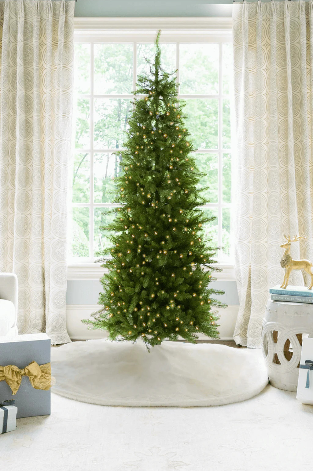 6.5' Yorkshire Fir Slim Artificial Christmas Tree with 400 Warm White LED Lights | King of Christmas