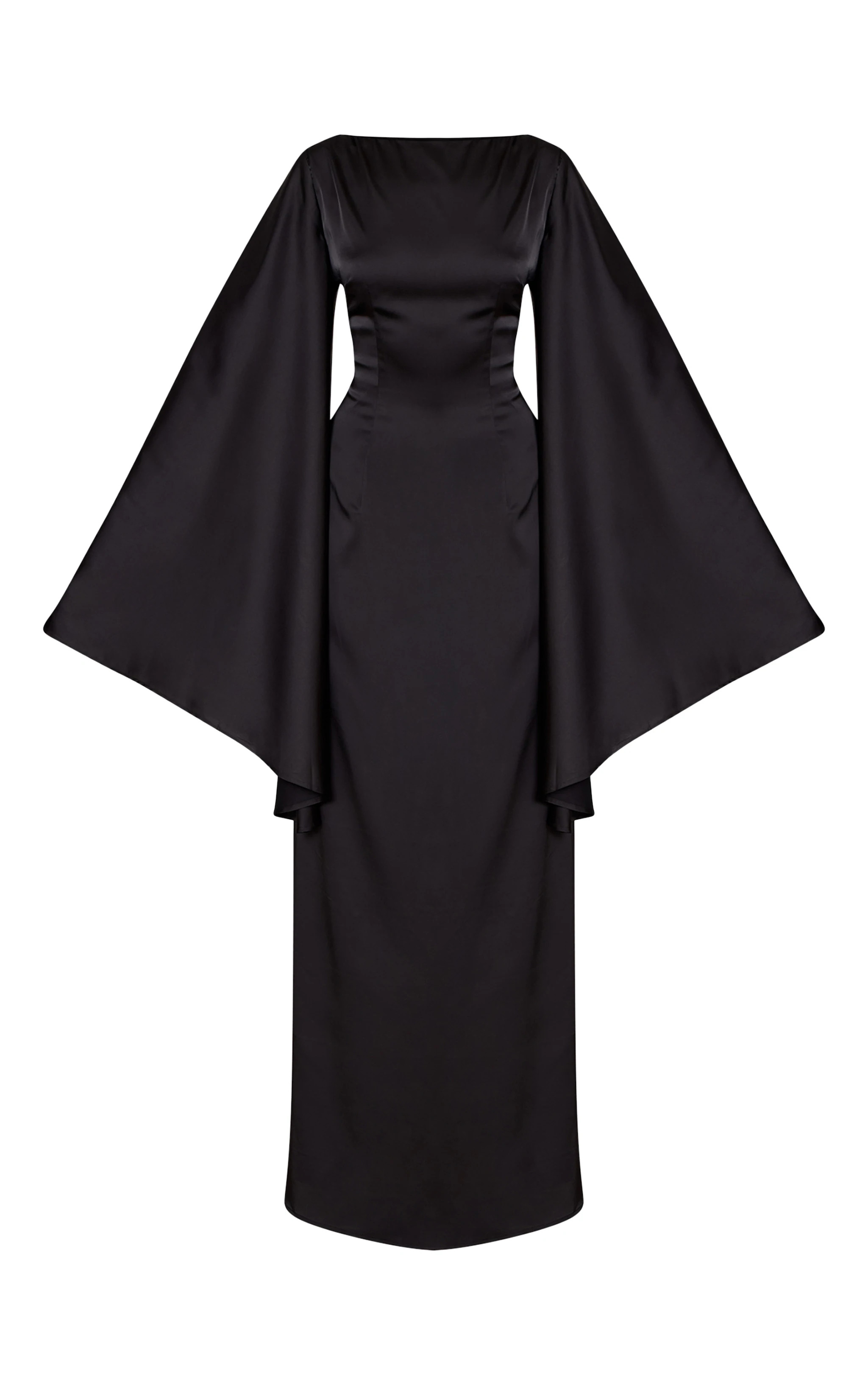 Black Satin Flared Sleeve Maxi Dress | Dresses | PrettyLittleThing US