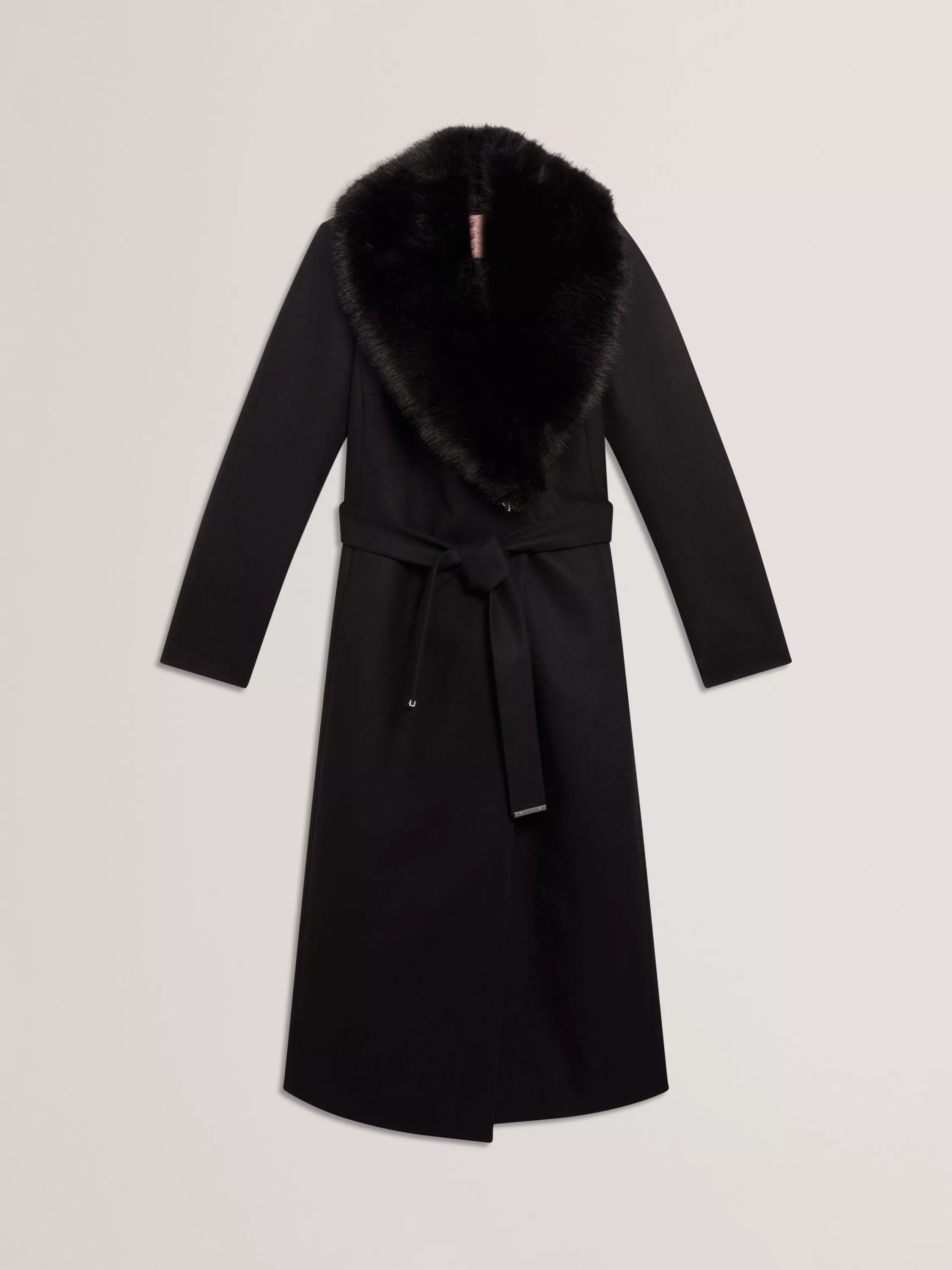 Ted Baker Musea Faux Fur Collar Wool Rich Coat, Black | John Lewis (UK)