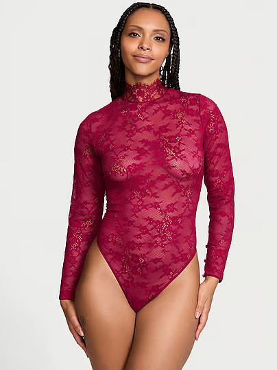 Dream Angels Lace Long-Sleeve Bodysuit, Red, S - Women's Bodysuits - Victoria's Secret | Victoria's Secret (US / CA )