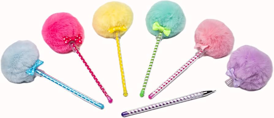 Puff Pom Poms Party Pens -6 Pack - Party Favor, Stocking or Gift Basket Stuffer | Amazon (US)