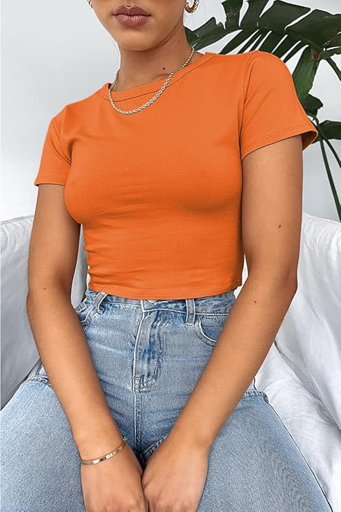 WYNNQUE Crop Tops Cute Trendy Basic Tight Scoop Neck Crop Short Sleeve Crop Top for Women or Teen... | Amazon (US)