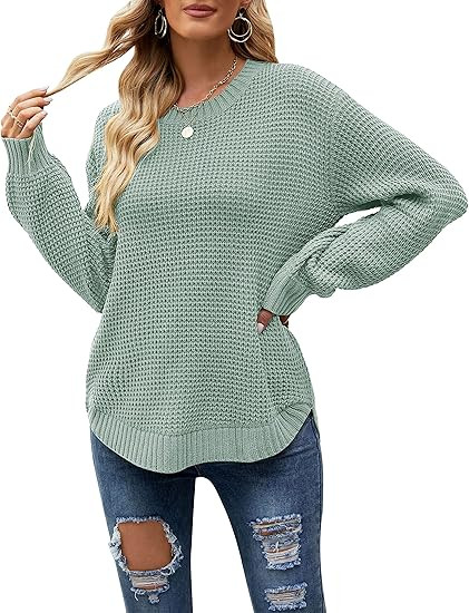 MEROKEETY Women's Winter Fall Long Sleeve Tunic Sweaters 2025 Casual Trendy Crew Neck Waffle Knit... | Amazon (US)