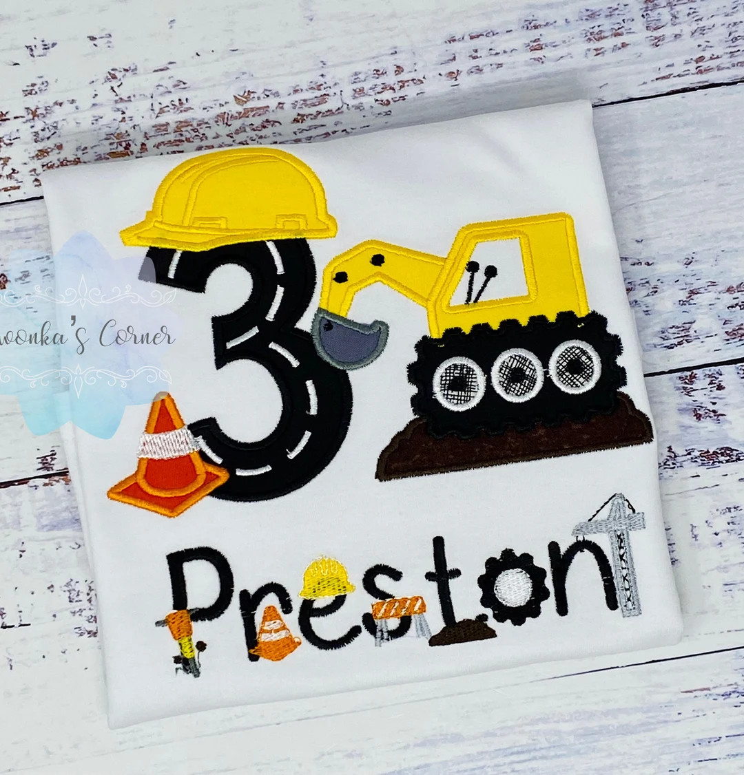 Boy 3rd Embroidered Construction Excavator Boy Birthday Shirt, Construction Birthday Party, 4th B... | Etsy (US)