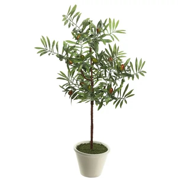 Vickerman 27" Artificial Green Olive Hill Tree Potted in a Round White Container | Walmart (US)