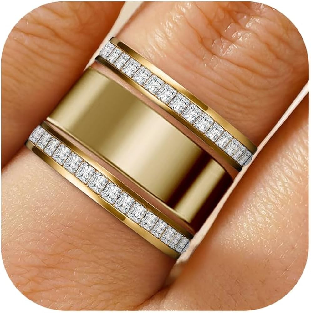 2-Pack 18K Gold Plated Stacking Rings for Oura Ring Gen 4/Gen 3, Cubic Zirconia Simulated Diamond... | Amazon (US)