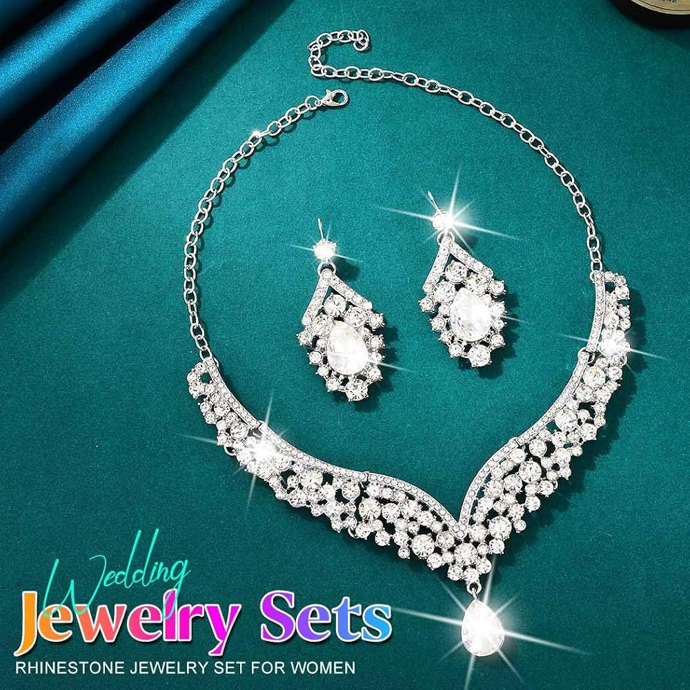 Unicra Gold Indian Wedding Jewelry Sets Rhinestone Necklace Earrings Set Prom Formal Costume Jewe... | Amazon (US)