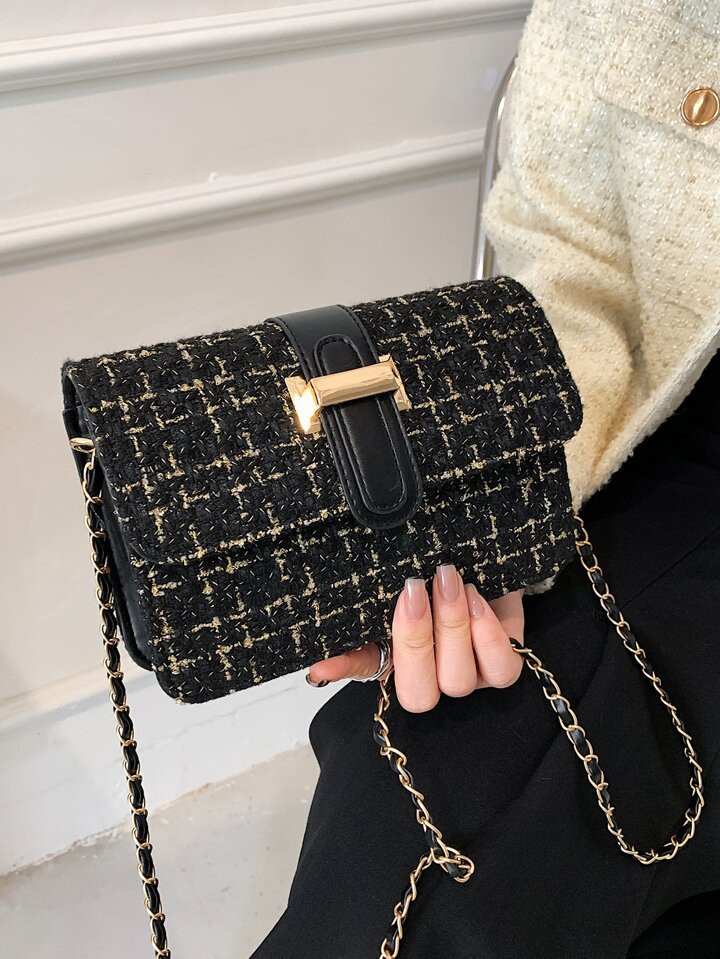 Lightweight,Business Casual Mini Tweed Flap Crossbody Chain Bag For Teen Girls Women College Stud... | SHEIN