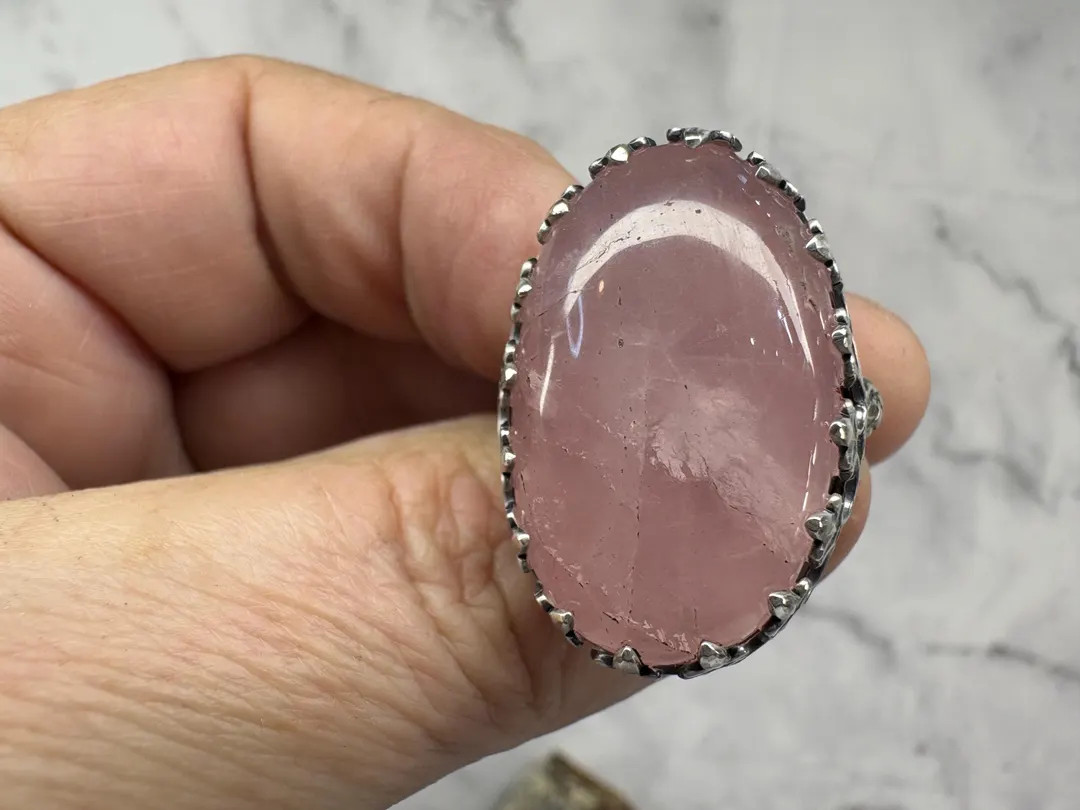 Handmade Rose Quartz Sterling Silver Ring - Size 7.5 | Etsy (US)