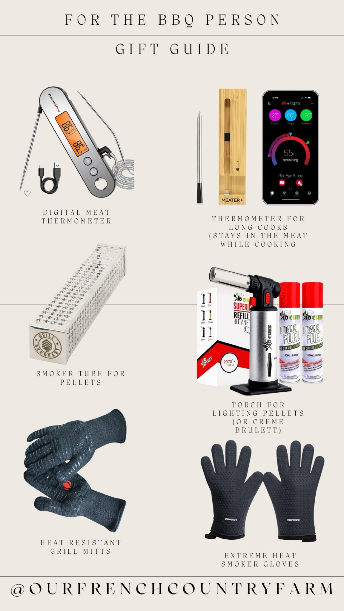 My husband is an amazing BBQ guy!  These are all his must haves!  Heat resistant gloves, meat thermometers for the perfect meat, and the pellet holder makes the most amazing smoked cheese!

#LTKhome #LTKGiftGuide