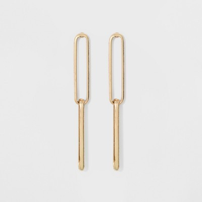 Link Earrings - A New Day™ Gold: Linear Design, Nickel-Free Metal, Post Closure, 1.75" Length, 0.3" Width, Iron Material | Target