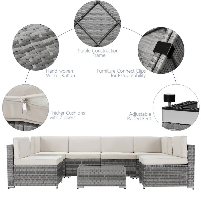 Kamsy Wicker/Rattan 6 - Person Seating Group with Cushions | Wayfair North America