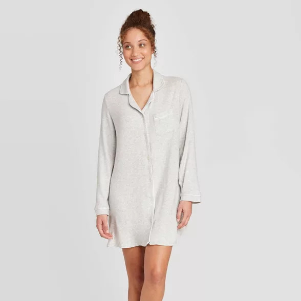 Women's Perfectly Cozy Notch Collar Nightgown - Stars Above™ Light Gray | Target