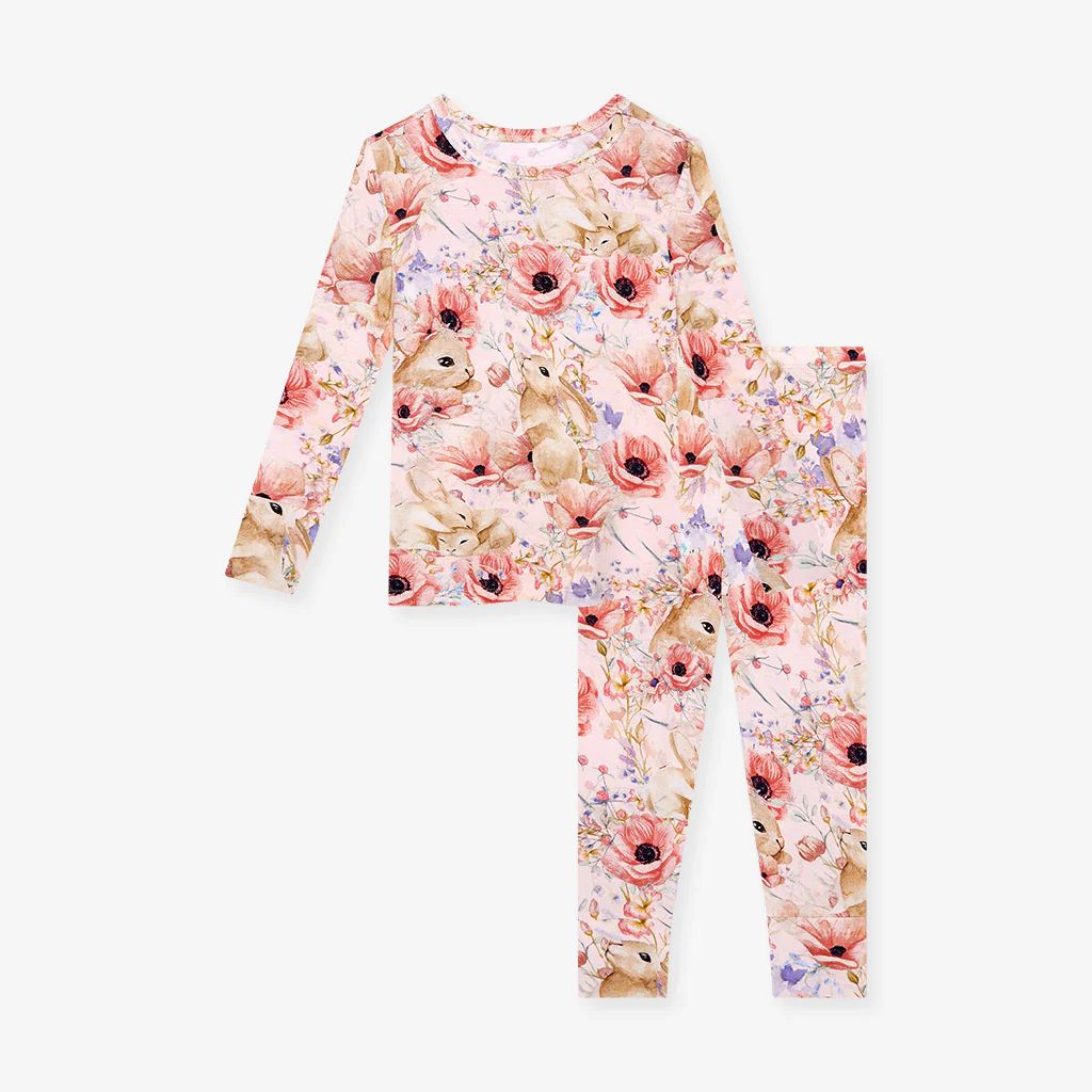 Bunny Floral Pink Long Sleeve Toddler Pajamas | Everly Rose | Posh Peanut