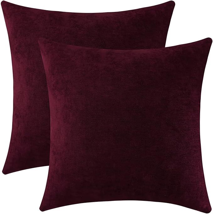 Jeneoo Burgundy Decorative Throw Pillow Covers Soft Chenille Comfy Solid Couch Cushion Case Decor... | Amazon (US)