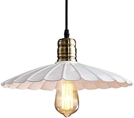 LAKIQ White Indoor Single Pendant Light Lovely Scalloped Shade Metal Mini Pendant Lamp Pool Table... | Amazon (US)