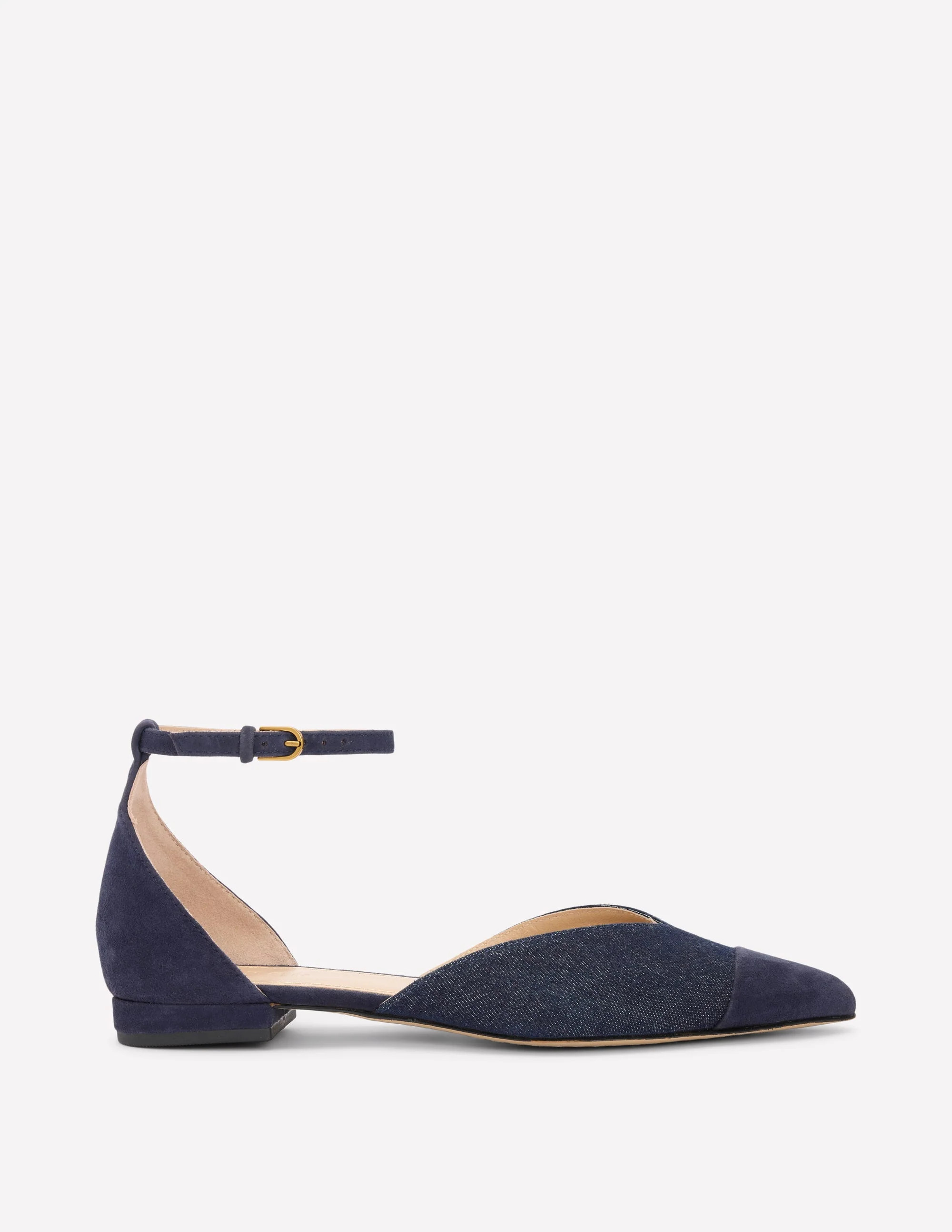 Pointed Toe Cap Flats-Navy Suede/Denim | Boden (US)