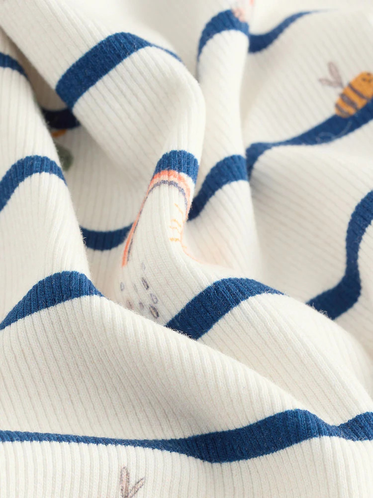 Ecru/Navy Stripe Character Rib Long Sleeve T-Shirt (3mths-7yrs) | Next EU