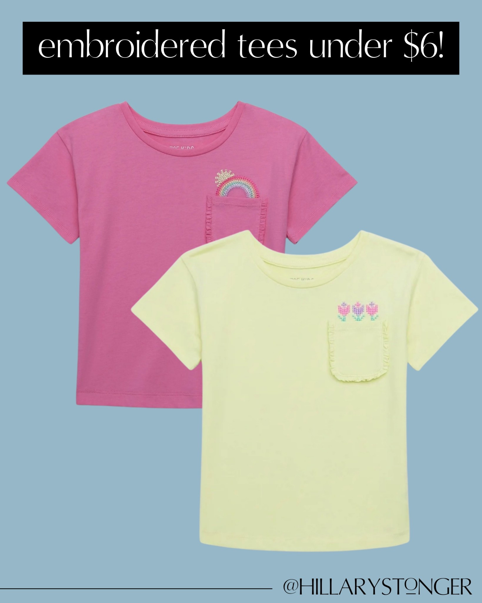 The cutest, softest tees for spring and summer - under $6 and with the cutest embroidered designed. Couldn't grab these fast enough. Size 4-
10.

#LTKFindsUnder50 #LTKKids #LTKFamily