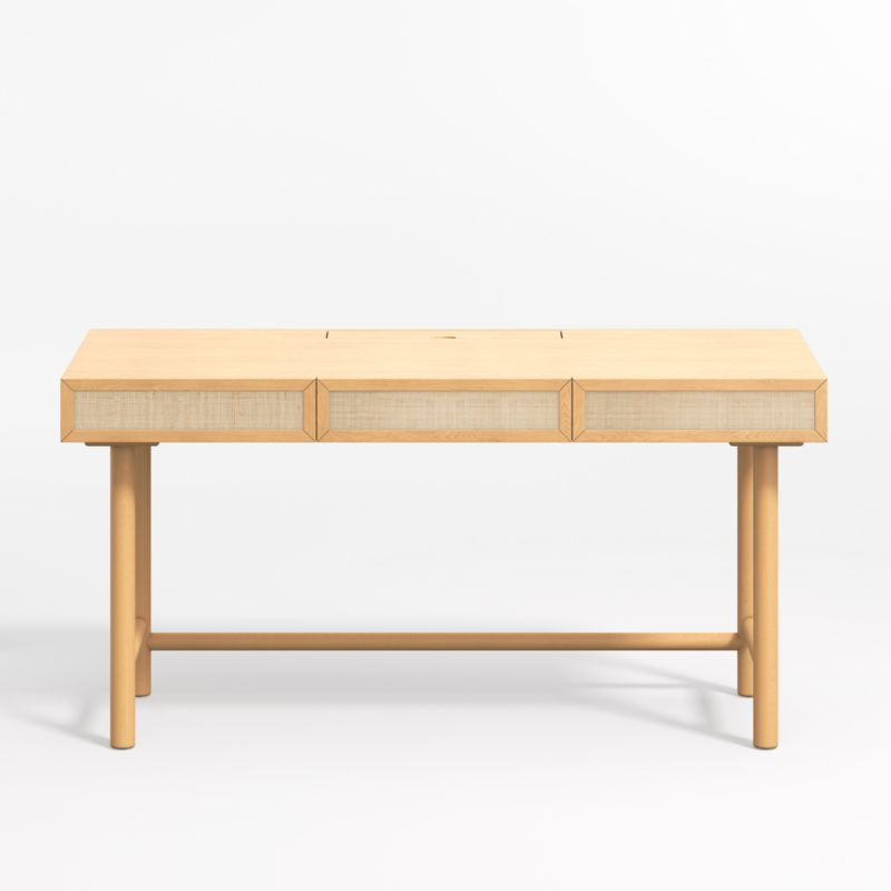 Granger 60" Grasscloth & Oak Desk with Outlet + Reviews | Crate and Barrel | Crate & Barrel