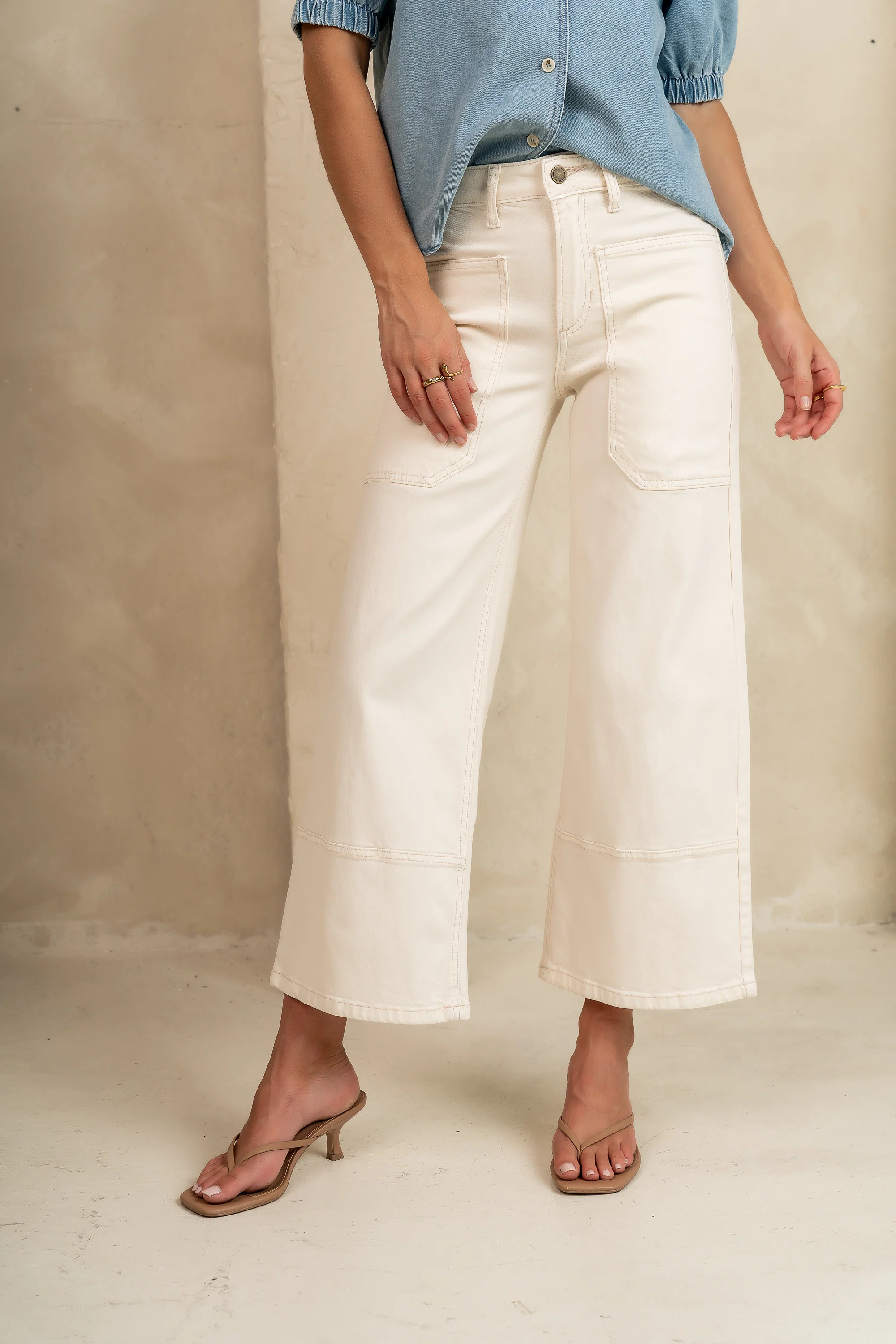 Mylah Wide Leg Jeans in Ivory | Böhme US