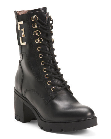 Leather Block Heel Combat Boots for Women | Leather/Man-Made Sole | Marshalls