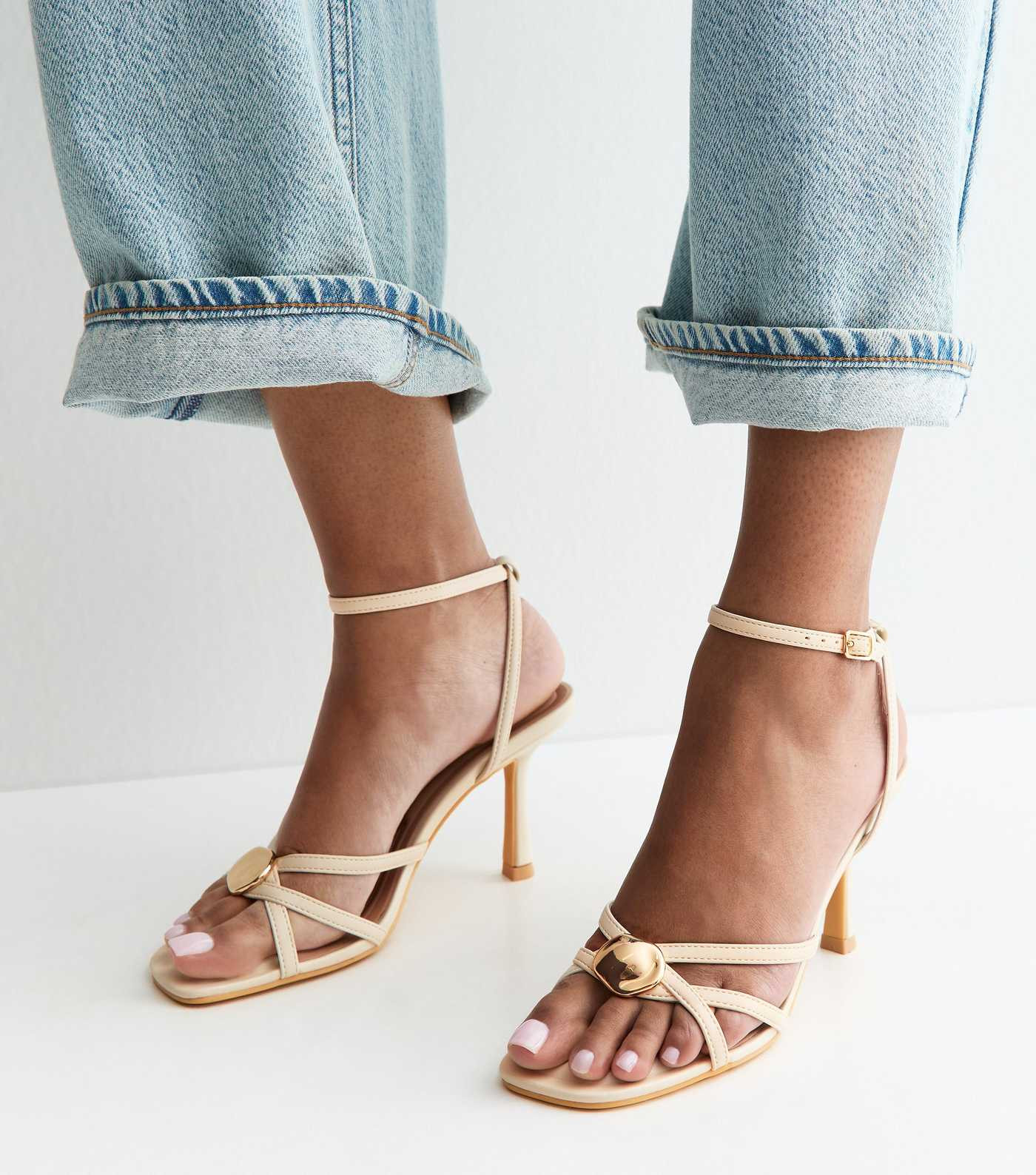 Off White Faux Leather Sculpted Charm Detail Strappy Sandals | New Look | New Look (UK)