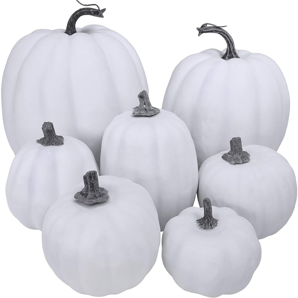 7 Pcs Assorted Sizes Fall Artificial Pumpkins Harvest Pumpkins Faux Foam Pumpkins for Fall Autumn... | Amazon (US)