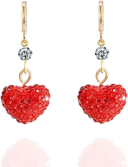 Heart Dangle Earring for Women, Valentines Day Heart Crystal Earrings for Girlfriend, Rhinestone ... | Amazon (US)