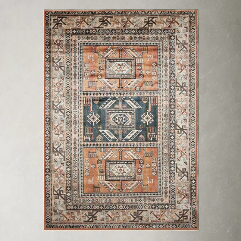 Ovid Oriental Machine Woven Area Rug in Blue/Ivory/Multi | Wayfair North America