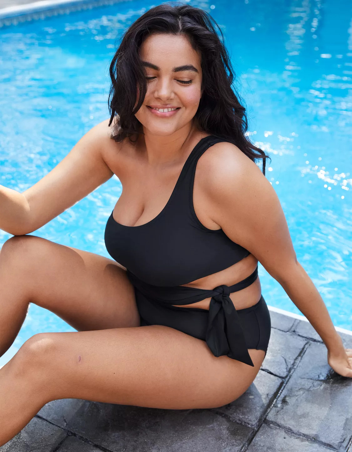 Aerie Cut Out Tie Asymmetrical One Piece Swimsuit | American Eagle Outfitters (US & CA)