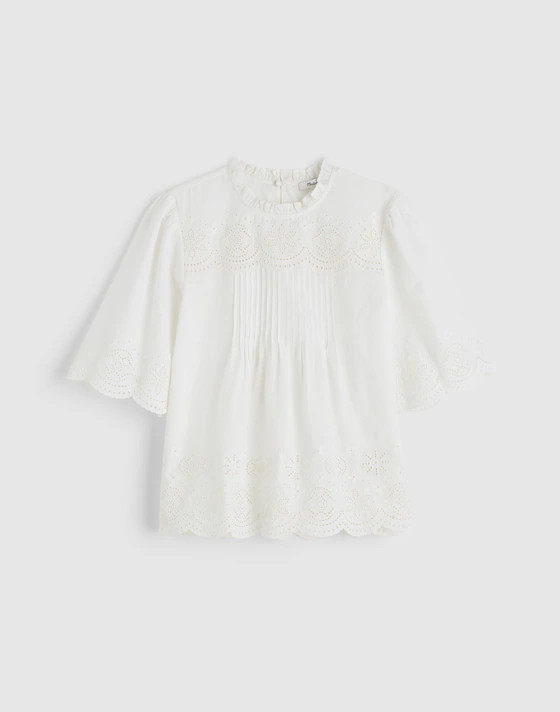 Embroidered Pintuck High-Neck Top | Madewell