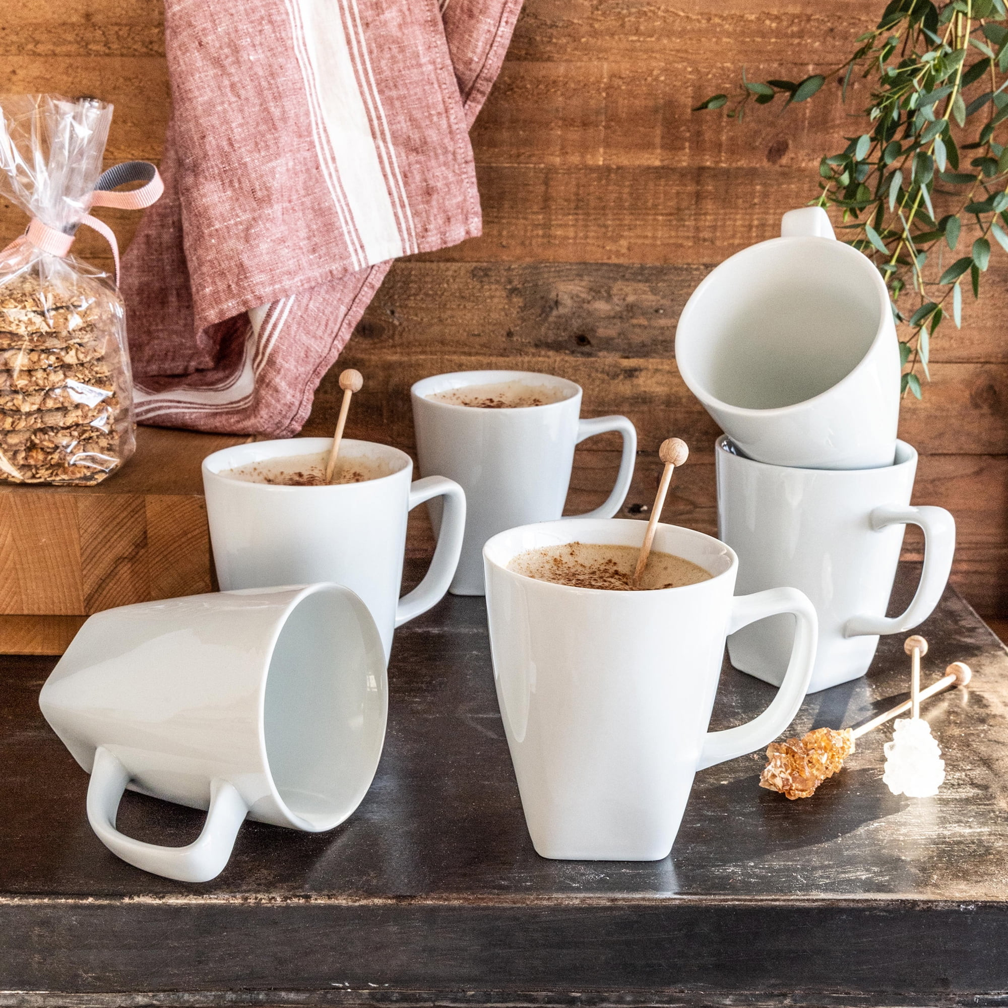 Better Homes & Gardens Porcelain 12-ounce Square Mugs, White, Set of 6 | Walmart (US)