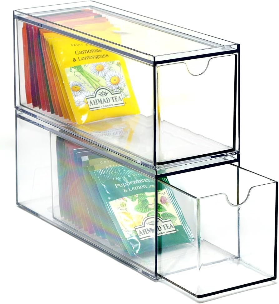 Youngever 3 Drawers Plastic Kitchen Pantry Stackable Storage Organizer, Plastic Tea Packet Organi... | Amazon (US)