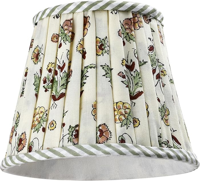 Ridhi Block Print Jasmine Yellow Lamp Shade 4" Top x 5" Bottom x 6" Slant Handmade Pleated Cotton... | Amazon (US)