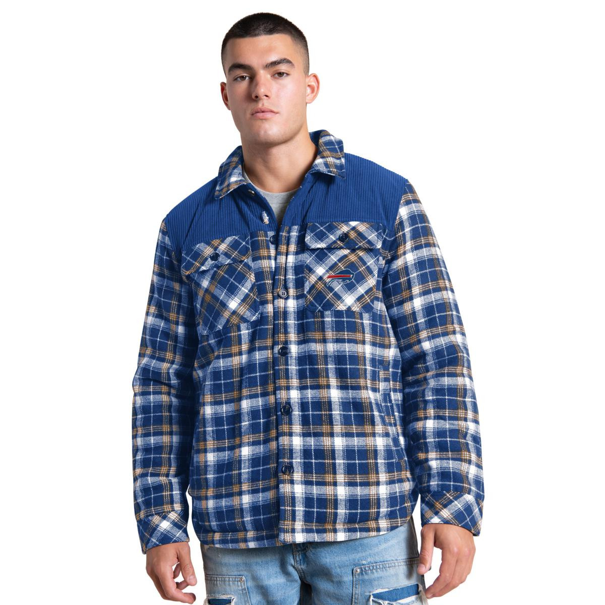 Officially Licensed NFL Men's Transitional Plaid Shirt Jacket by Glll - Bills | HSN