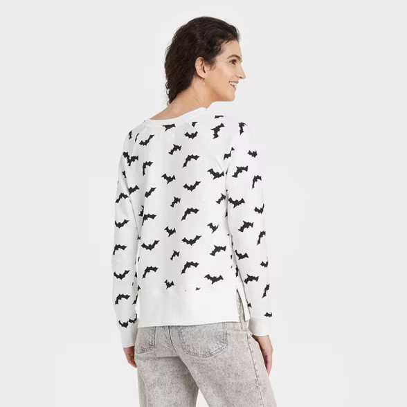 Women's Halloween Bat Graphic Sweatshirt - White | Target