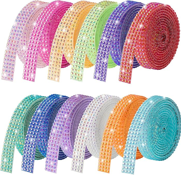 Rhinestone Ribbon Self Adhesive, 12-Yard Bedazzling Strips, 12-Rolls Rhinestone Strips for DIY Cr... | Amazon (US)